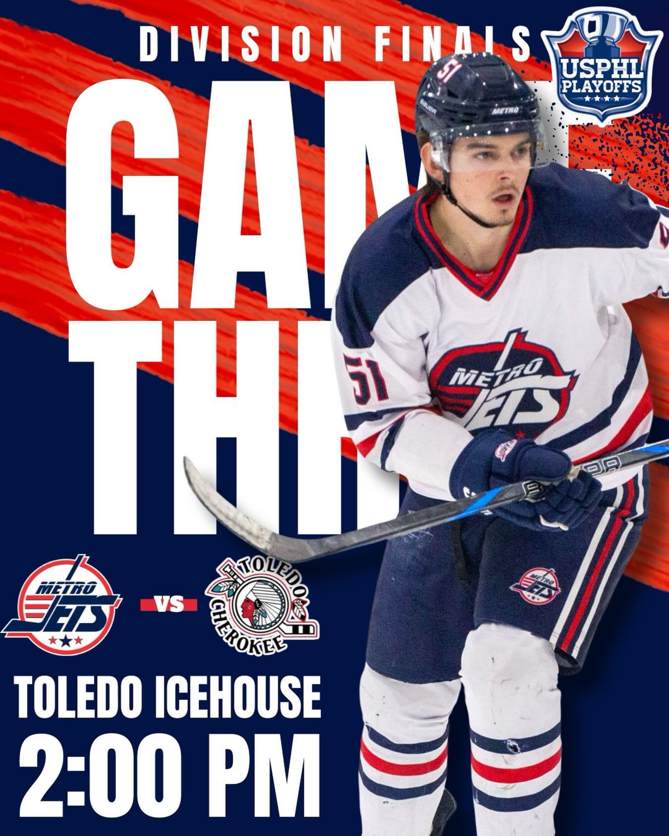 ‼️ RUBBER MATCH ‼️
Each team with a win so far, the #MetroJets head back on the road today for the deciding Game 3 of the #USPHLPlayoffs Great Lakes Finals.
Puck drops at 2pm with the winner punching their ticket to #USPHLNationals.
Dress warm if you’re crossing state lines or stream the game live at BlackBearSports.tv.
Updates in the comments, too.
#PlayLikeBray