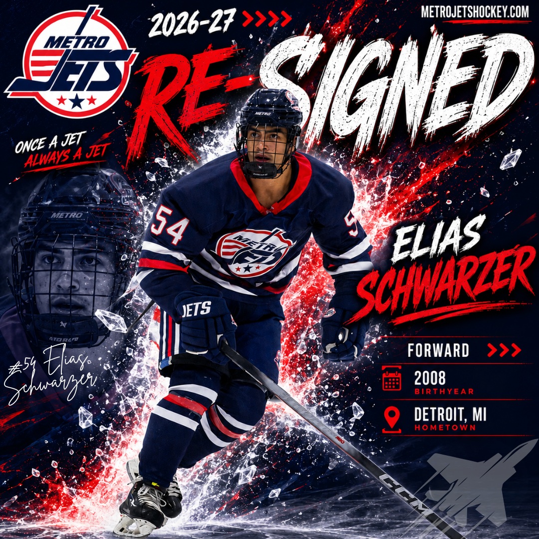 The #Jets are proud to announce the re-signing of local forward @eli.schwarzer3 for the 2026-27 season!
The 2008 forward officially re-signs with the Jets after a strong 2025-26 with the Elite team. Everyone is excited to get back to work with Elias and see him continue to develop. Schwarzer brings back his skills to #JetsNation ready to go!
#PlayLikeBray #MetroJets #OnceAJetAlwaysAJet