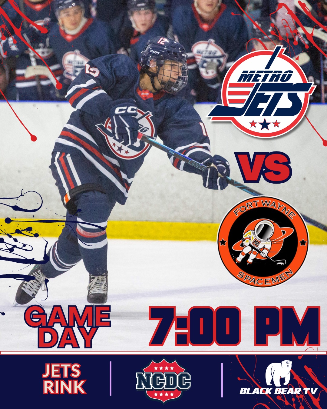 PUCK DROP at 7PM! NCDC showdown between the Jets and Spacemen. #NCDC #PLAYLIKEBRAY
