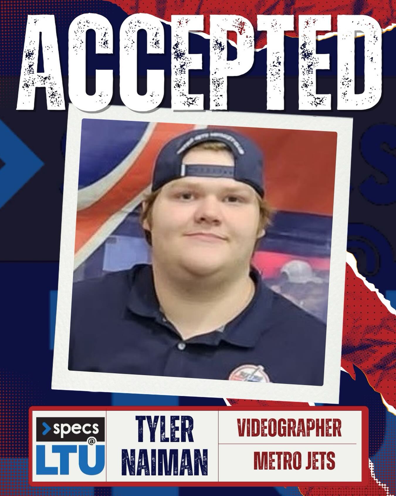 ‼️ ACCEPTED ‼️
The #MetroJets are proud to announce that our game day videographer Tyler Naiman has been accepted to the prestigious Specs @ LTU, formerly known as the Specs Howard School of Media Arts, for this fall!
Congratulations, Tyler!
#OnceAJetAlwaysAJet ✈️ #PlayLikeBray #CollegeReady