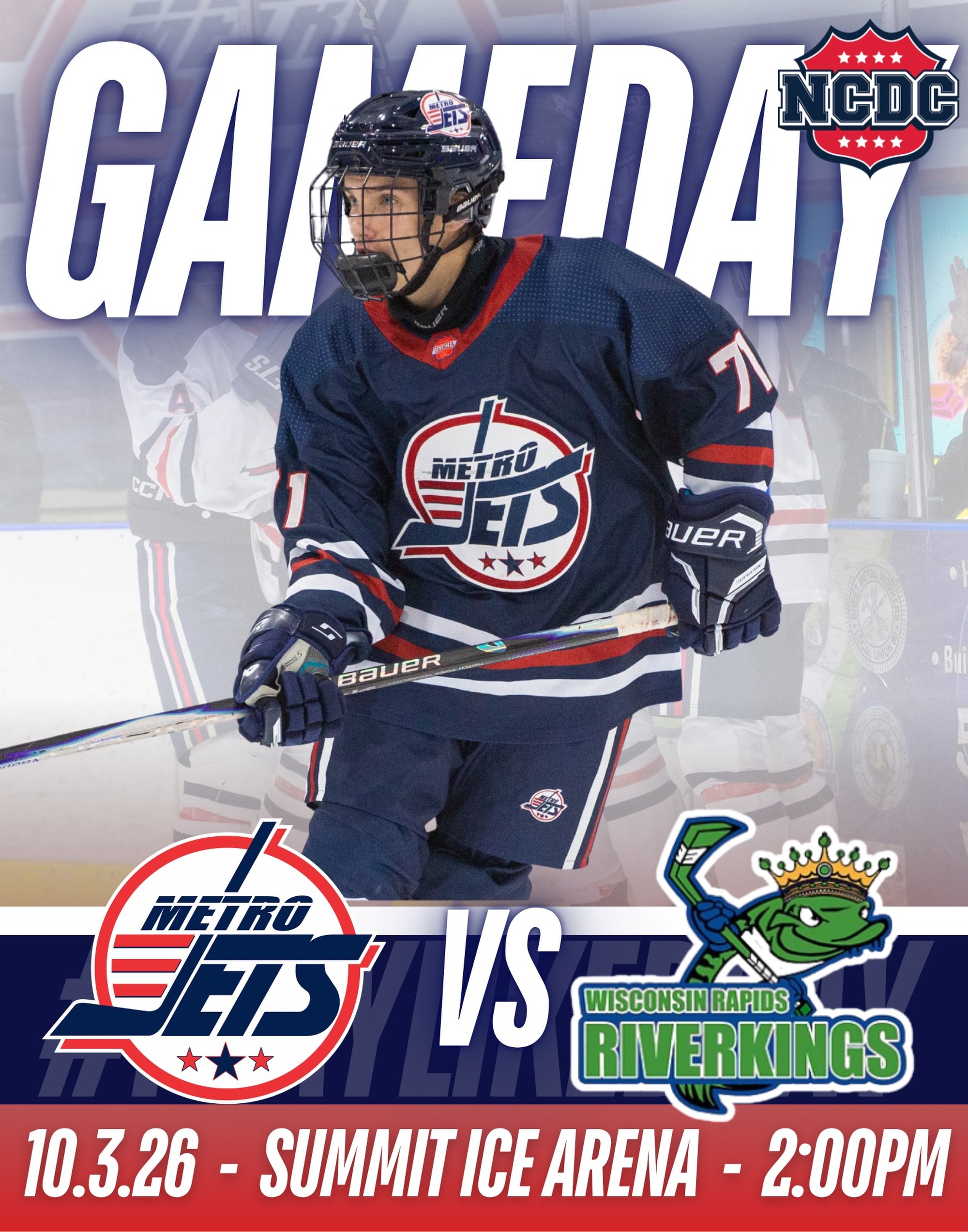 IT’S GAME DAY, JETS FANS!🚨
It’s a BIG day at the Chicago Showcase! Four games on the schedule for Metro Jets Hockey, all times listed in Central Time (CT).
TODAY’S SCHEDULE:
⏰ 8:00 AM CT
Jets Premier vs. Dells Ducks
⏰ 10:15 AM CT
MJDP Premier vs. Decatur Blaze
⏰ 2:00 PM CT
Jets NCDC vs. Wisconsin Riverkings
⏰ 6:30 PM CT
MJDP Premier vs. Chicago Crush
Watch Live on blackbearsports.tv!
LET’S GO JETS! ✈️
#metrojets #gameday #playlikebray