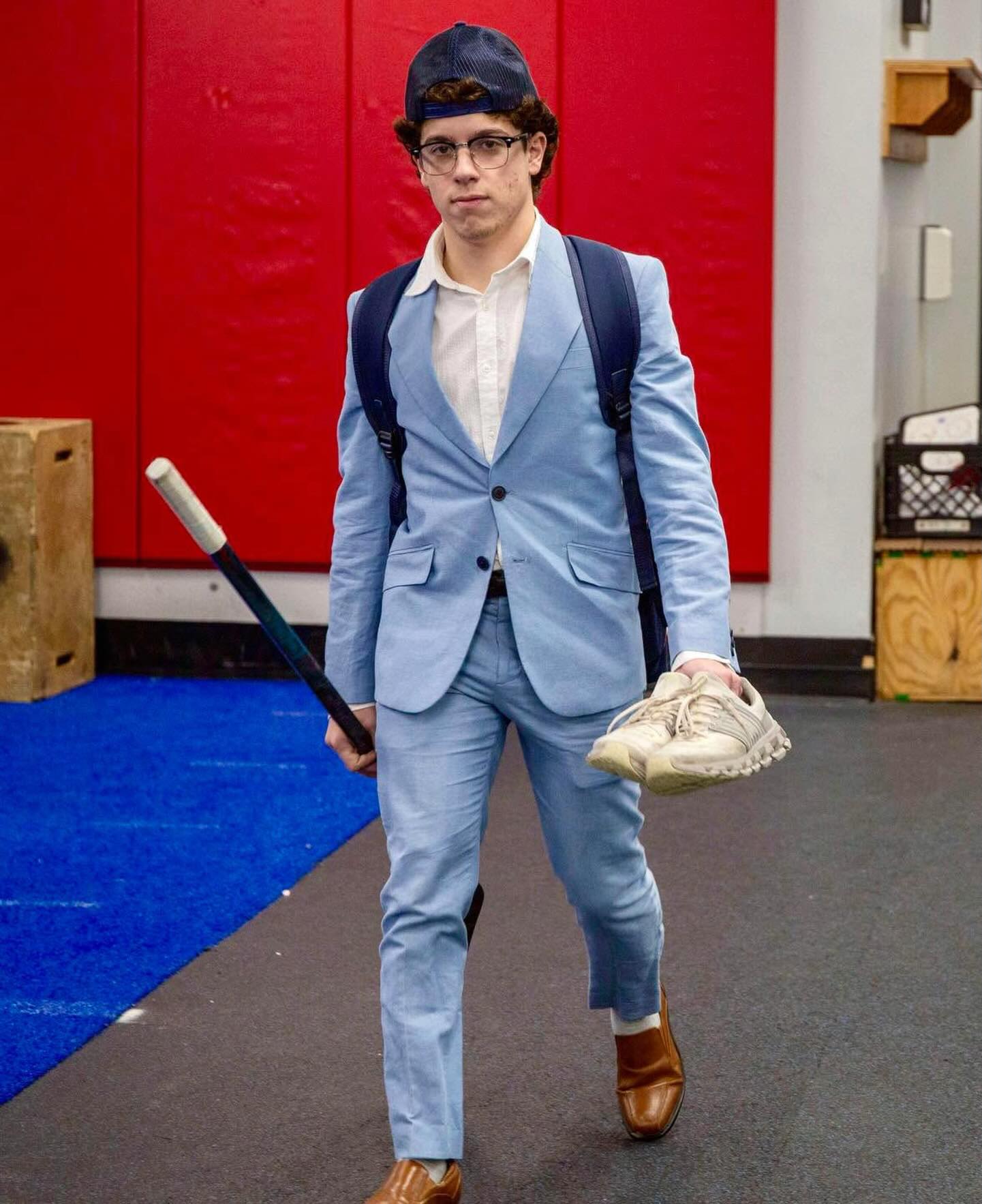 #MetroJets forward Alessandro Evangelista heads to the locker room at Mount Clemens Ice Arena with a huge smile on his face before an #MJDP game during the 2024-25 season. 

#PlayerEntranceThursday #PlayLikeBray