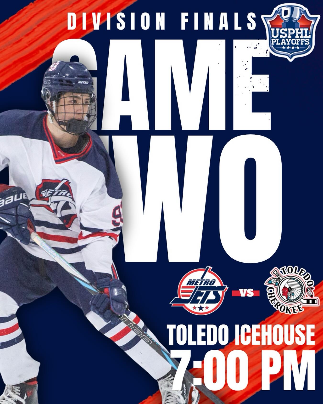 ‼️ BACK AT IT ‼️
The #MetroJets are back on the road tonight looking to even the Great Lakes Finals.
Puck drops at 7pm in that rink in Ohio.
Winner of this best-of-3 #USPHLPlayoffs series goes to #USPHLNationals in New Jersey.
Make the trek to the away rink (and dress warm) or stream the game live at BlackBearSports.tv.
Updates in the comments, too.
#PlayLikeBray