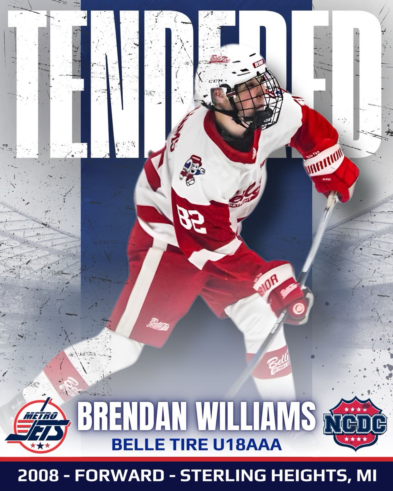 🔔 TENDER SIGNING 🔔 

The #MetroJets are proud to announce the signing of Belle Tire 18U AAA forward Brendan Williams to an NCDC tender for the 2026-27 season!

“We are excited to work with Brendan next season. He is someone we targeted for a a while because of his abilities and more importantly, his character. He is a committed young man who is eager to get to work and will fit in great with our program.” -  Jets GM Justin Quenneville

“I am very excited to be joining the Metro Jets organization. I am grateful for the opportunity. I am thrilled to be returning home to where my hockey career began at Mount Clemens.” - Brendan Williams

Welcome (back) to Mount Clemens Ice Arena!

#PlayLikeBray