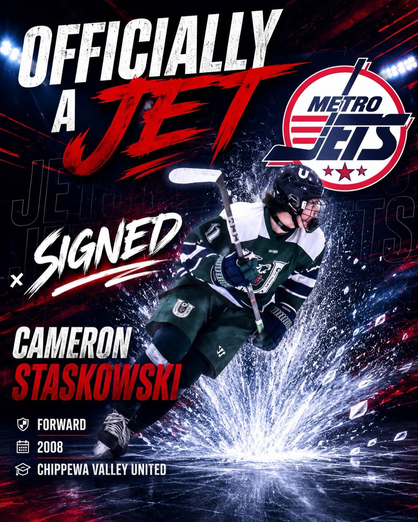 🔔 PLAYER SIGNING 🔔 

The #MetroJets are proud to announce the signing of Chippewa Valley United forward Cameron Staskowski for the 2026-27 season! The 08 Forward posted 28🚨28🍎for 56pts as a senior. Cam is a local product who will be a great addition to #JetsNation! We can’t wait to see what he accomplishes using our development platforms! 

Welcome to Jets Nation!

#PlayLikeBray