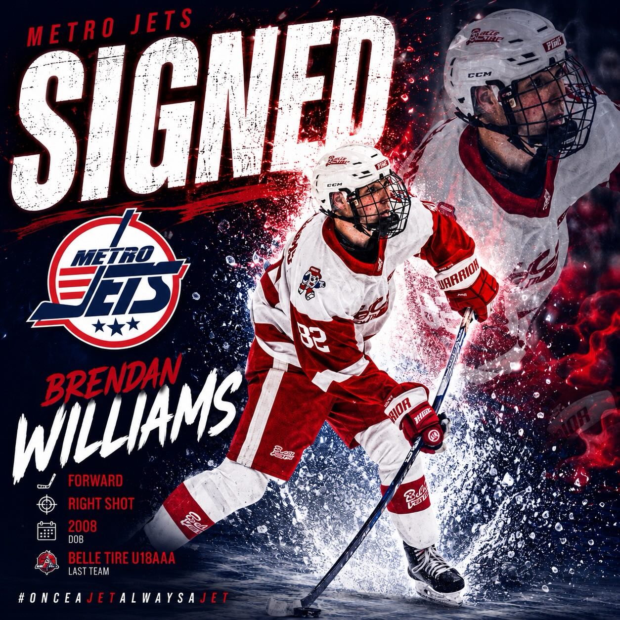🔔 PLAYER SIGNING 🔔
After signing a tender agreement earlier this spring, forward Brendan Williams has officially signed with the #MetroJets for the 2026-27 season!
Williams spent last season with the Belle Tire 18U AAA team prior to joining #JetsNation, developing his game to be ready for the junior hockey grind.
Welcome to Mount Clemens Ice Arena!
#PlayLikeBray