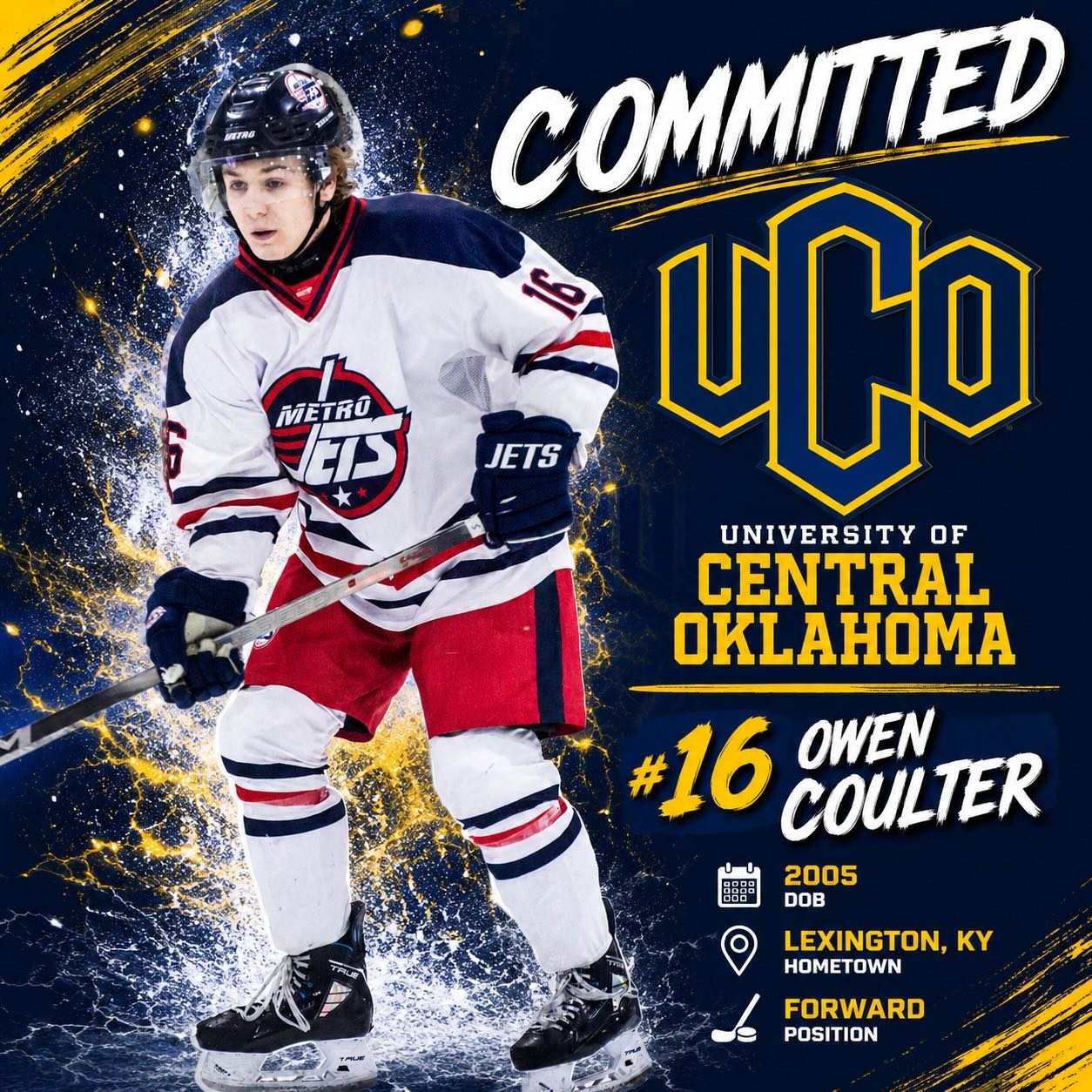 🔔 ADVANCEMENT ALERT 🔔
Congratulations to two-year #MetroJets forward Owen Coulter on his commitment to play #CollegeHockey for the University of Central Oklahoma!
Over 87 regular-season games, Coulter recorded 17 goals and 27 assists for 44 points with another two goals and three assists in 11 postseason games.
We wish Coults the best of luck in Oklahoma!
#OnceAJetAlwaysAJet ✈️ #PlayLikeBray #JettingToCollegeHockey