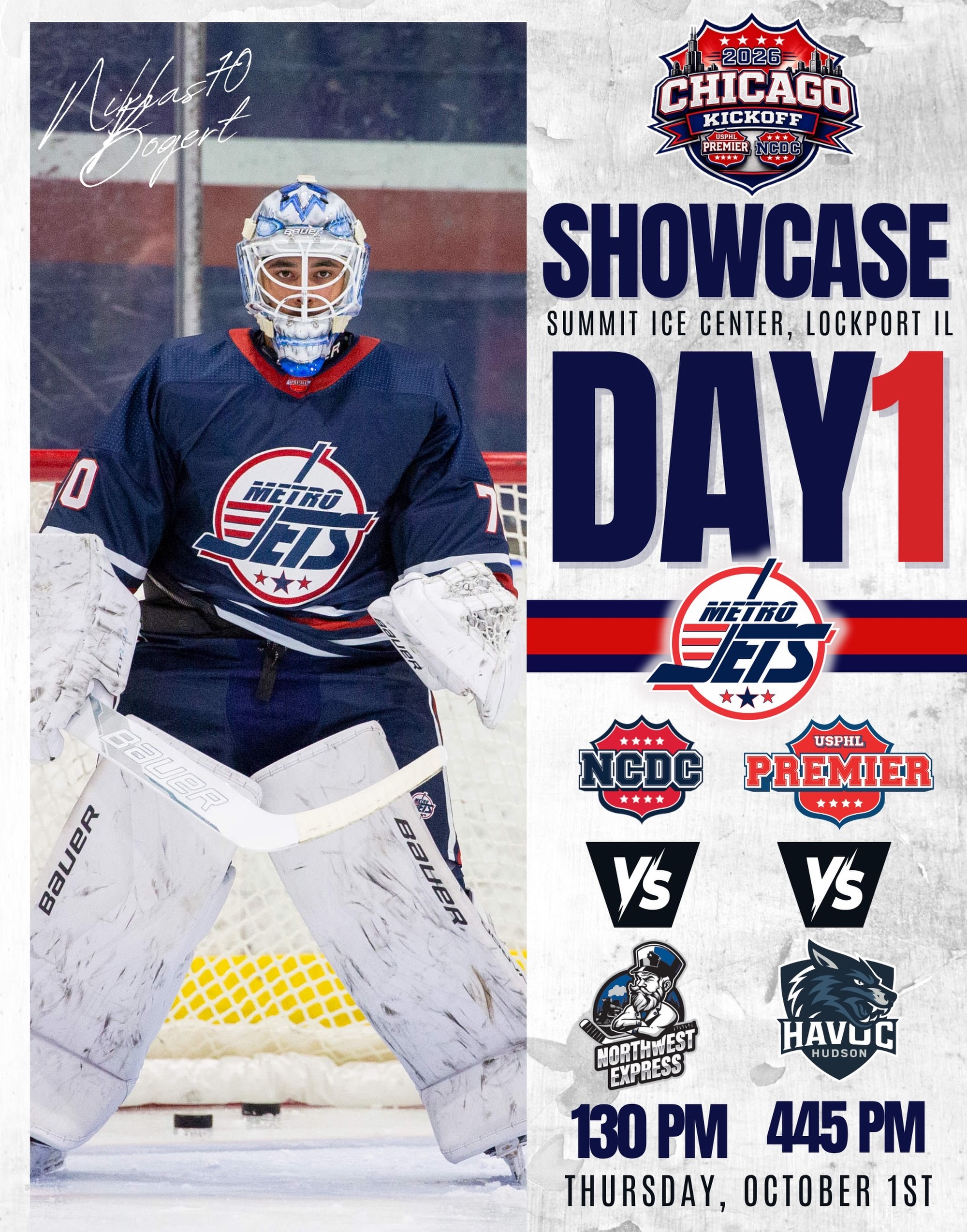 Day 1 of the Chicago Showcase is here! 🏒🔥
Don’t miss a minute of the action - catch all the games live on blackbearsports.tv! 

⏰ All game times are listed in Central Time.

Go Jets! 🛩️

#metrojetshockey #playlikebray #juniorhockey #hockey