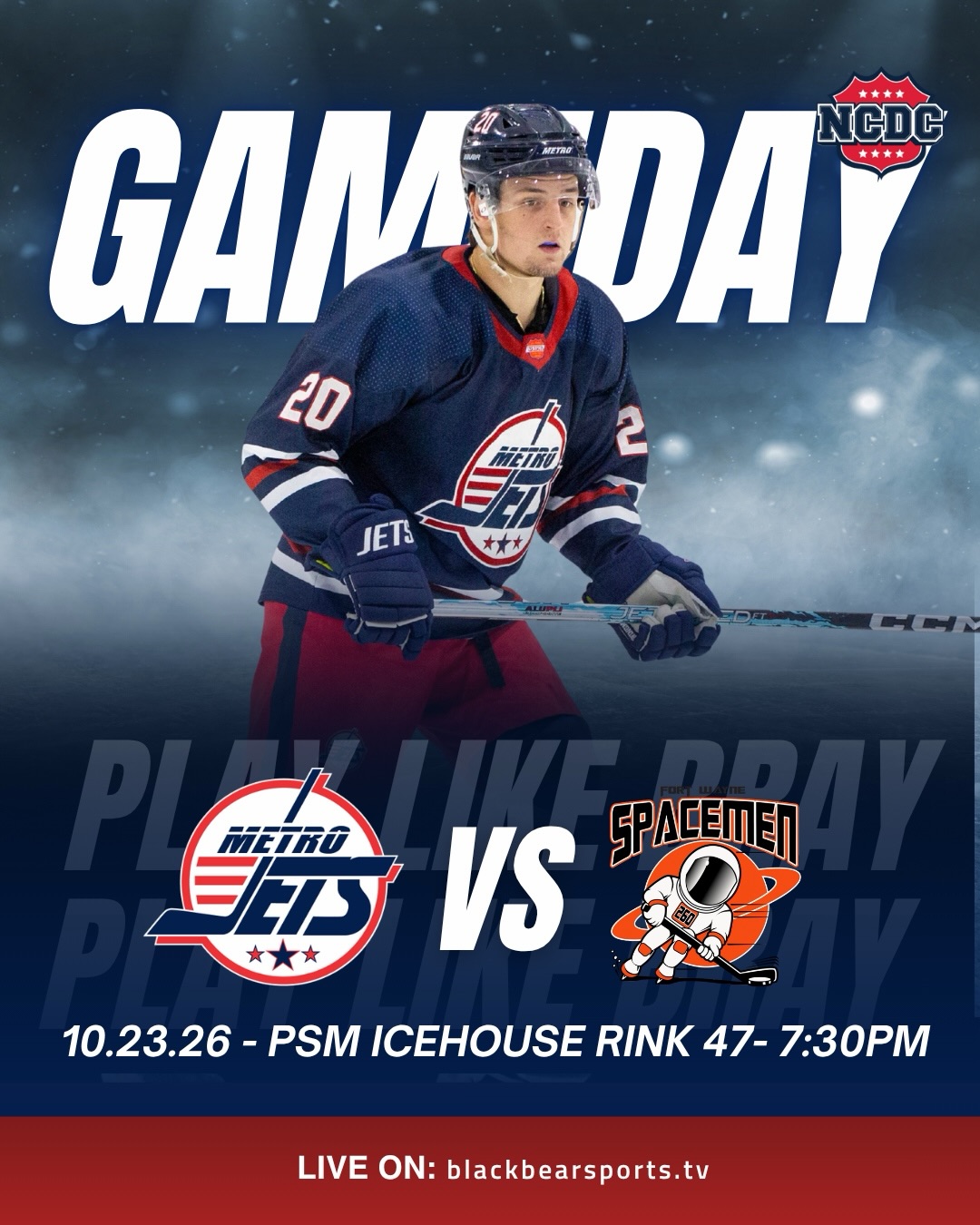 🚨 GAMEDAY TODAY, OCTOBER 23RD🚨

Three Jets teams are in action today! 🏒🔥

MJDP vs. Flint Icelanders
⏰ 12:00 PM ET
📍 Mount Clemens Ice Arena

Premier vs. Fort Wayne Spacemen
⏰ 2:30 PM ET
📍 PSM Icehouse Rink 47

NCDC vs. Fort Wayne Spacemen
⏰ 7:30 PM ET
📍 PSM Icehouse Rink 47

Lets go Jets! 🛩️
Watch live on blackbearsports.tv! 📺

#metrojets #juniorhockey #playerdevelopment #collegeready #playlikebray