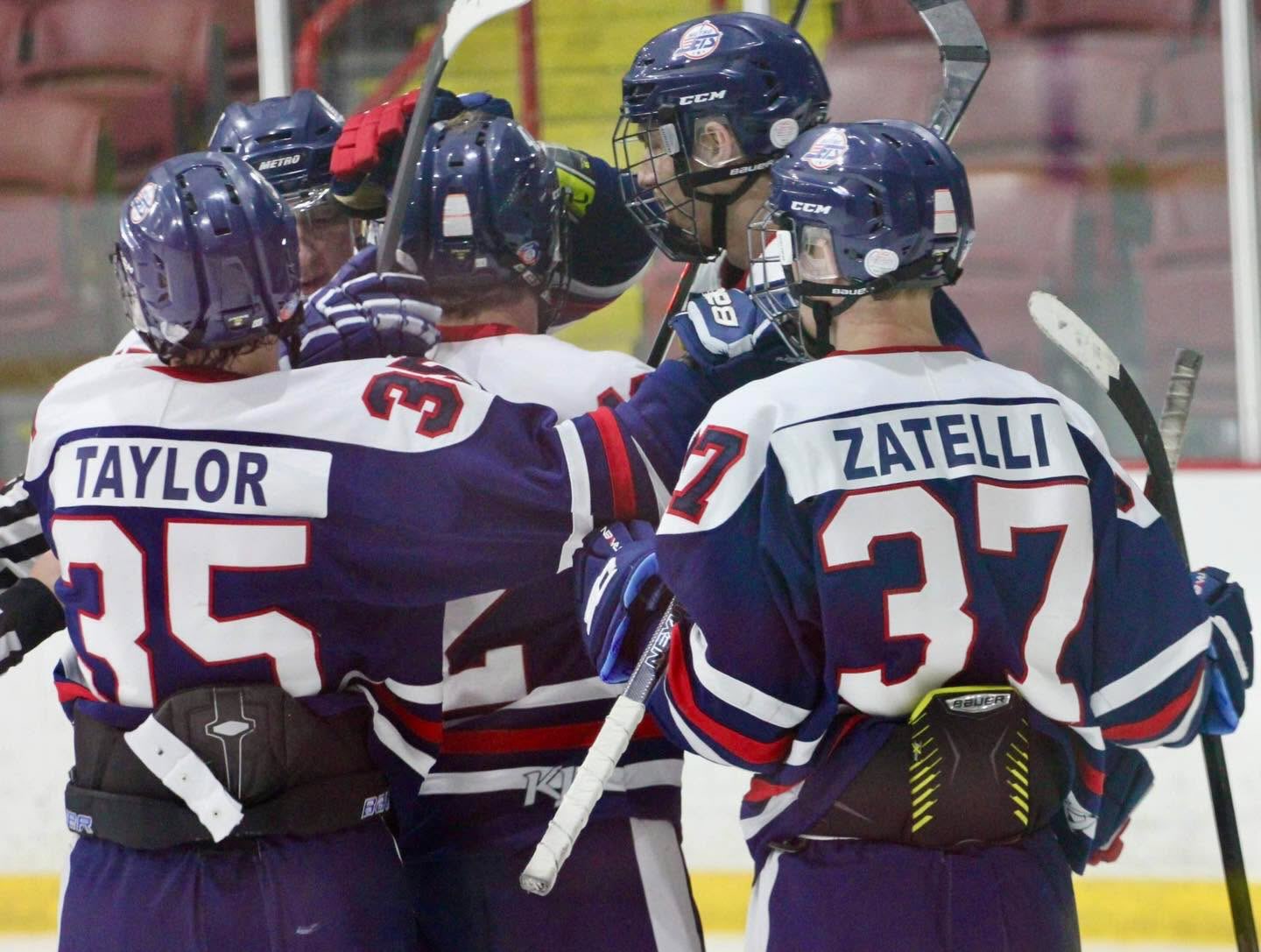 #MetroJets players celebrate a goal for the #MJDP during the first #USPHLDetroitShowcase on October 11, 2019.
#CellySunday #PlayLikeBray