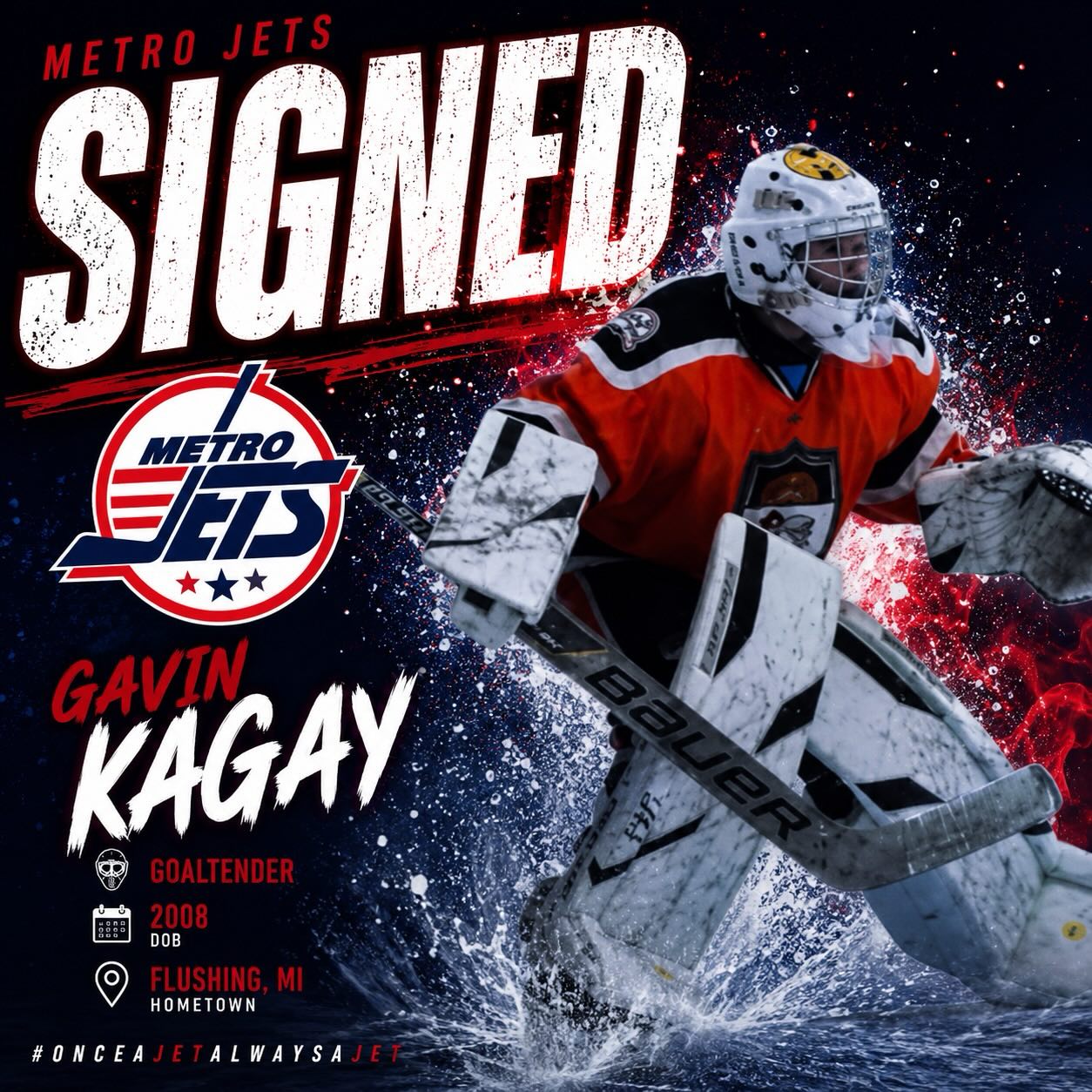 🔔 PLAYER SIGNING 🔔
The #MetroJets are thrilled to announce the signing of goaltender Gavin Kagay for the 2026-27 season!
Kagay played for the Little Caesars 18U AA team this past season and is pumped for his first season of junior hockey in the fall with #JetsNation.
Gavin is a very coachable talent that will thrive working with our goaltending guru Randy Wilson.
Welcome to Mount Clemens Ice Arena!
#PlayLikeBray