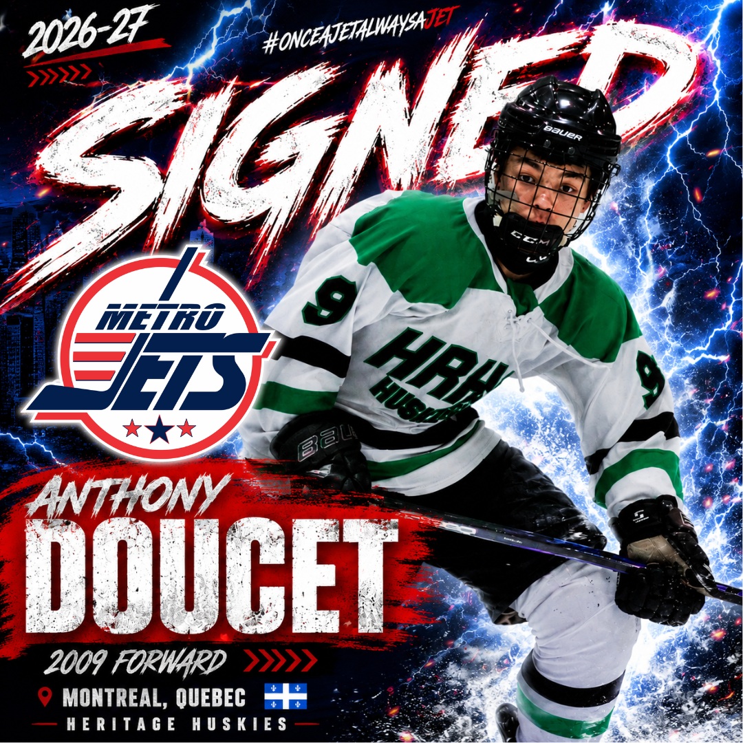 The #Jets are proud to announce the signing of rookie forward Anthony Doucet for the 2026-27 season!
The Montreal, Quebec native officially signs with the Jets after a strong 2025-26 with the Heritage Huskies. Doucet joins the Jets to get his game to the next level and we are excited to work with him! Welcome to #JetsNation
#PlayLikeBray #MetroJets #OnceAJetAlwaysAJet