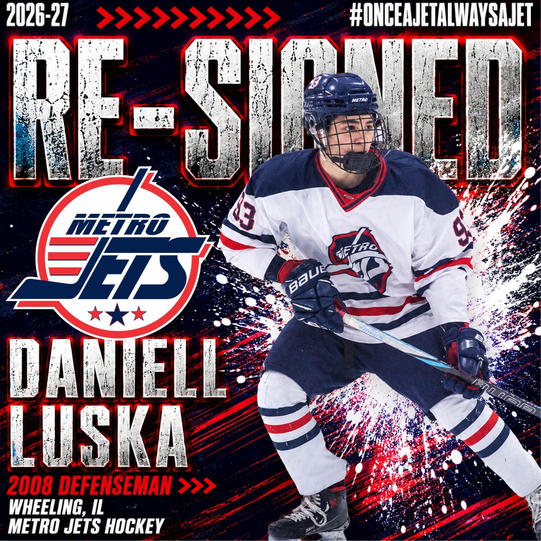 Another Jet is back for more! #93 Daniell Luska is officially back under contract for the 2026-27 season on the blue line. The young skilled defenseman looks to help bring the Jets to yet another division title and Nationals run, while continuing to work on his game in our program. Luska finished off the 2025-26 campaign playing 47GP 3G 25A 28PTS. Welcome back Danny! #PlayLikeBray
#MetroJets
#OnceAJetAlwaysAJet